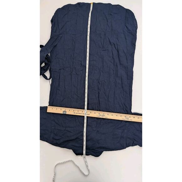 J. Crew Factory Linen-blend belted mini shirt-dress Womens Size Small Navy Blue - Picture 4 of 8